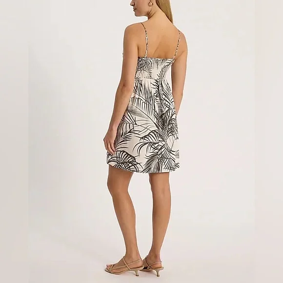 🔥 NWT 🔥 Express Linen-Blend Printed Ruched Mini Babydoll Dress - Picture 4 of 7